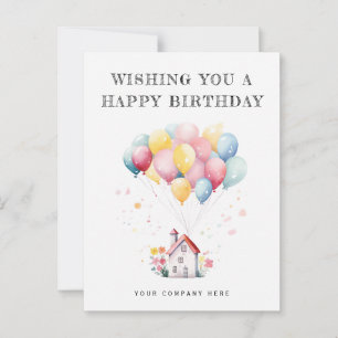 Happy Birthday Watercolor House Balloons Realty Postcard