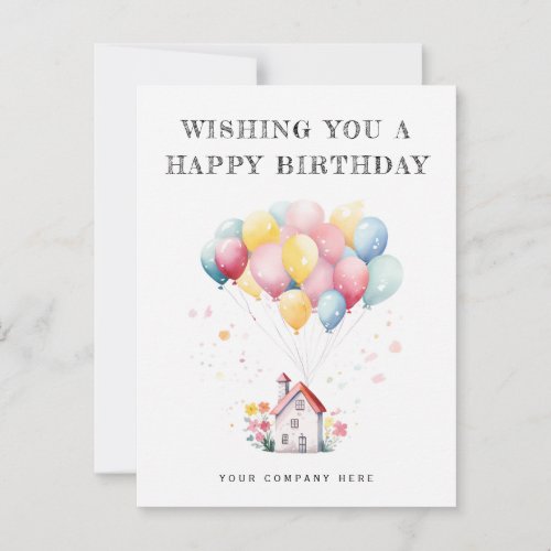 Happy Birthday Watercolor House Balloons Realty Postcard