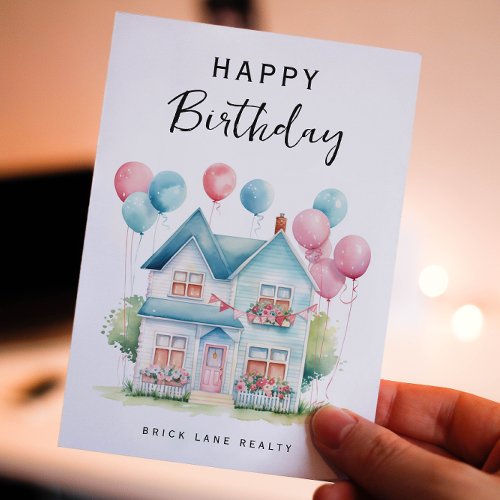 Happy Birthday Watercolor House Real Estate Holiday Postcard