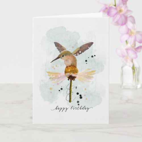 Happy Birthday Watercolor Hummingbird Card