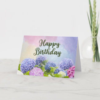 Happy Birthday Watercolor Hydrangea Flowers Card