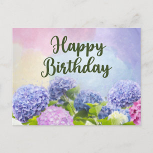 Happy Birthday Watercolor Hydrangea Flowers Postcard