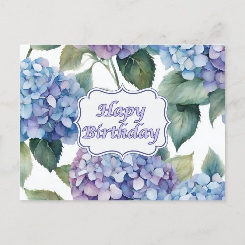 Happy Birthday Watercolor Hydrangea Flowers  Postcard