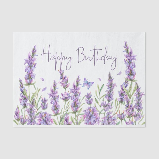 Happy Birthday Watercolor Lavender Flowers   Tissue Paper (Front)