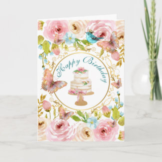 HAPPY BIRTHDAY WATERCOLOR LETTERPRESS THANK YOU CARD