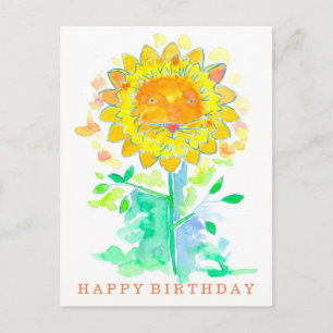 Happy Birthday Watercolor Lion Flower Postcard