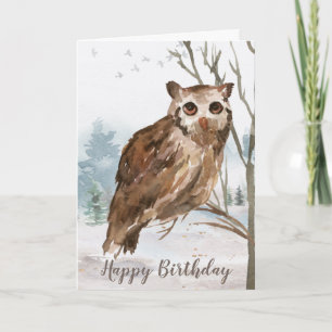 Happy Birthday Watercolor Owl Card