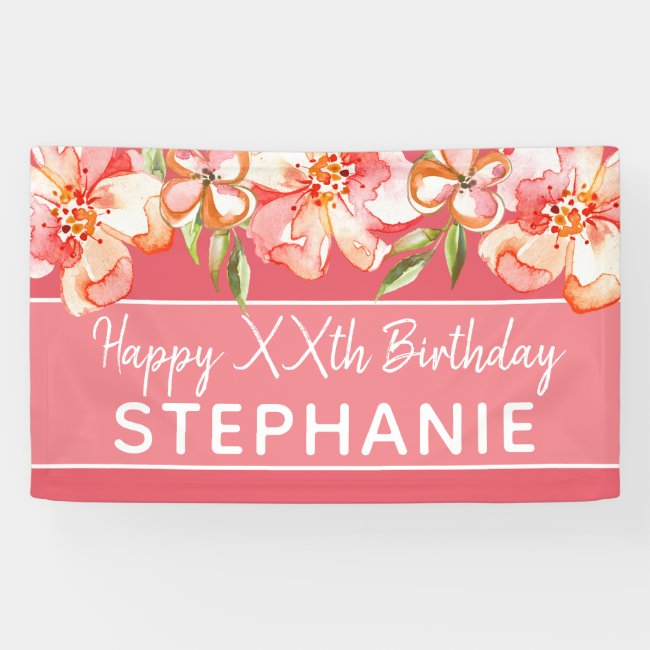 Happy Birthday - Watercolor Painted Flowers Banner