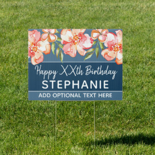Happy Birthday - Watercolor Painted Flowers modern Sign