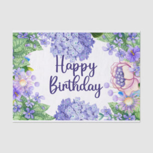 Happy Birthday Watercolor Purple Flowers Tissue Paper