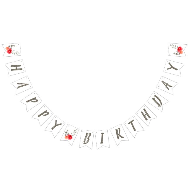 Happy Birthday Watercolor Red Rose Floral Bunting Flags (All)