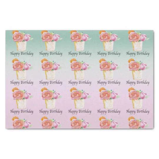 Happy Birthday Watercolor Roses Tissue Paper