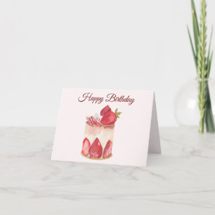 Happy Birthday Watercolor Strawberry Fruit Cake Card