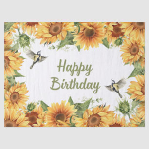 Happy Birthday Watercolor Sunflowers & Birds Tissue Paper