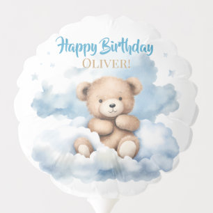 Happy Birthday Watercolor Teddy Bear on Cloud Balloon