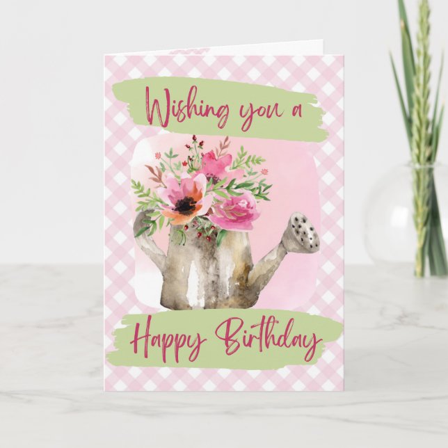 Happy Birthday - Watercolor Watering Can Card (Front)
