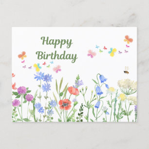 Happy Birthday Watercolor Wildflower Meadow  Postcard