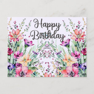 Happy Birthday Watercolor Wildflowers Field Postcard