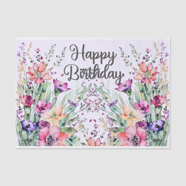 Happy Birthday Watercolor Wildflowers Field Tissue Paper (Front)