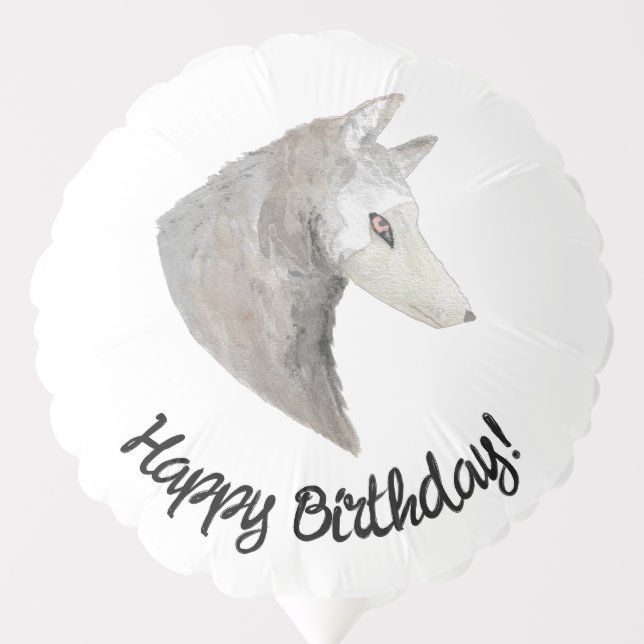 Happy Birthday Watercolor Wolf Balloon (Front)