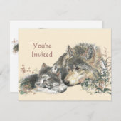 Happy Birthday Watercolor Wolf & Cub Animals Invitation (Front/Back)