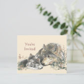 Happy Birthday Watercolor Wolf & Cub Animals Invitation (Standing Front)