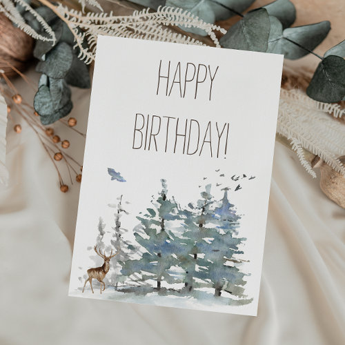 Happy Birthday Watercolor Woodland Forest