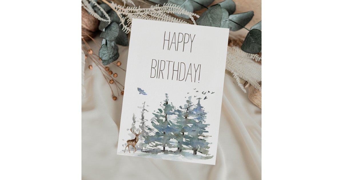 Happy Birthday Watercolor Woodland Forest Card | Zazzle
