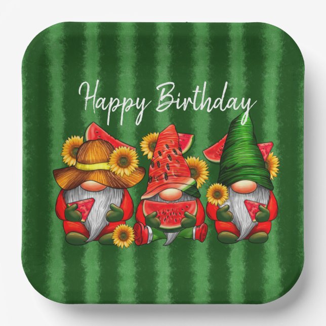 Happy Birthday Watermelon  Paper Plates (Front)