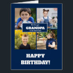 Happy Birthday We Love You Grandpa Blue 4 Photo<br><div class="desc">Create your own navy blue and white 4 photo collage "Happy Birthday. We love you Grandpa" 8.5"x11" folded birthday card personalized with photos and names of his grandchildren.</div>