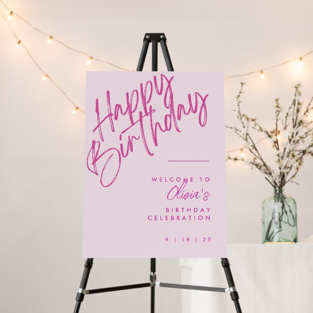Happy Birthday Welcome Sign Pink Minimalism (In Situ (Stand))