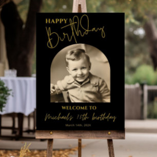 Happy Birthday Welcome Sign With Photo Black Gold