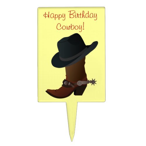 Happy Birthday Western Cowboy Hat Boots and Spurs Cake Topper