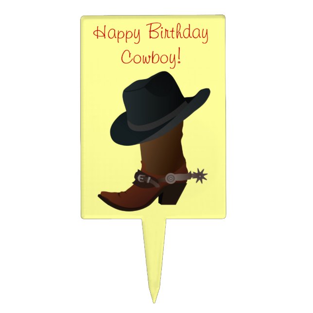 Happy Birthday Western Cowboy Hat Boots and Spurs Cake Topper (Front)