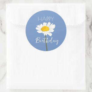 Happy Birthday While Daisy Flower Classic Round Sticker
