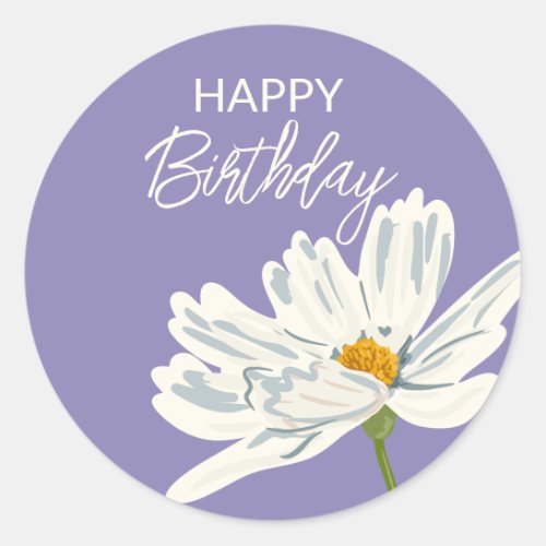 Happy Birthday While Summer Artistic Flower  Classic Round Sticker