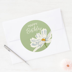 Happy Birthday While Summer Artistic Flower Classic Round Sticker