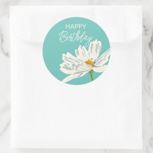 Happy Birthday While Summer Artistic Flower Classic Round Sticker