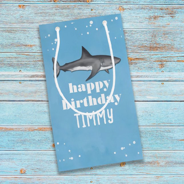 Happy Birthday Whimsical Blue Ocean Sharks Fun Small Gift Bag (Creator Uploaded)