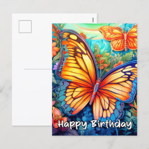 Happy Birthday Whimsical Butterfly Design Holiday Postcard