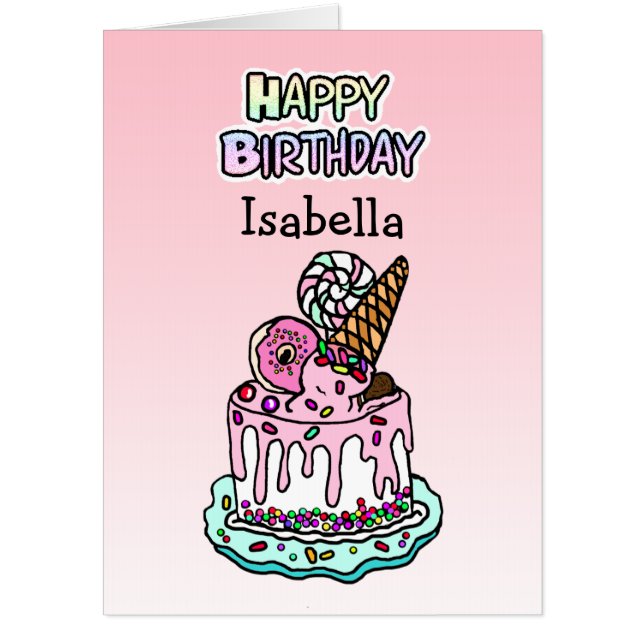 Happy Birthday Whimsical Cake and Sprinkles Card (Front)