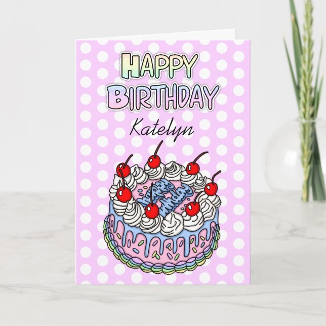 Happy Birthday | Whimsical Cake  Card (Front)