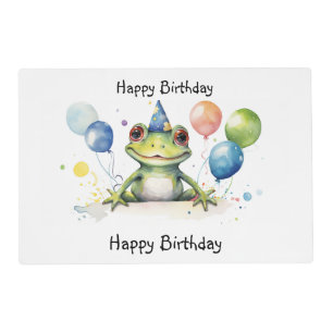 Happy Birthday Whimsical cute frog balloons Placemat
