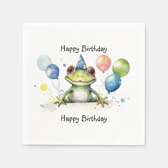 Happy Birthday Whimsical cute frog with balloons Napkins (Front)