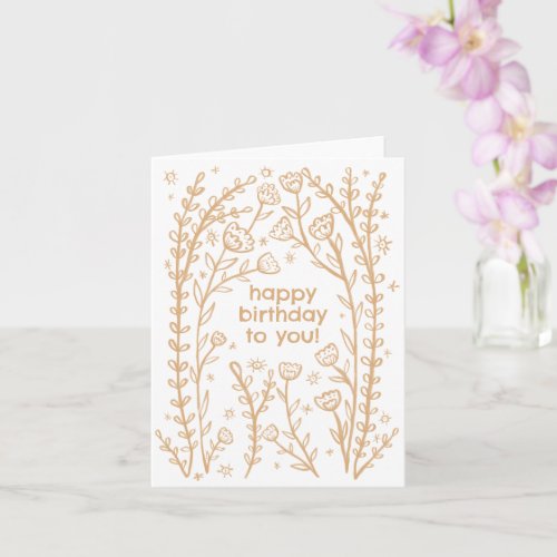 Happy Birthday Whimsical Floral Sketch Doodle  Card