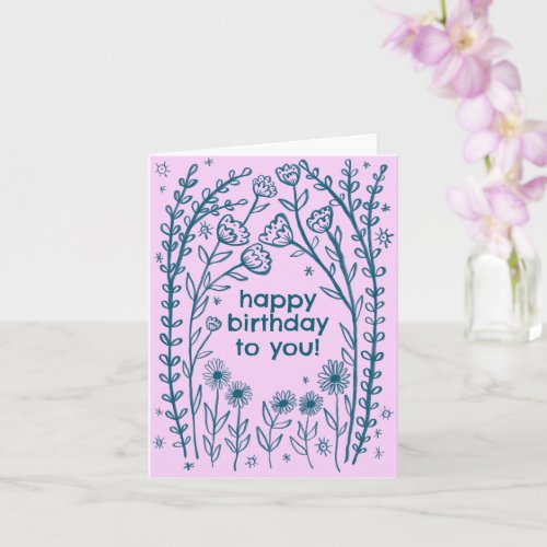 Happy Birthday Whimsical Floral Sketch Doodle  Card