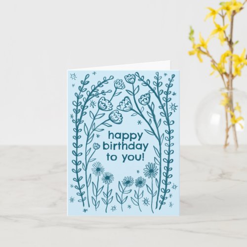 Happy Birthday Whimsical Floral Sketch Doodle  Card