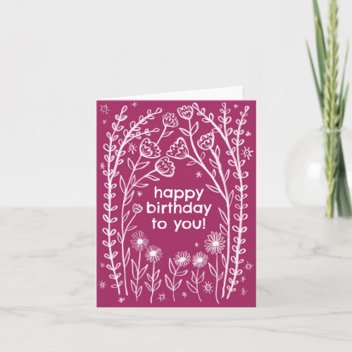 Happy Birthday Whimsical Floral Sketch Doodle  Card