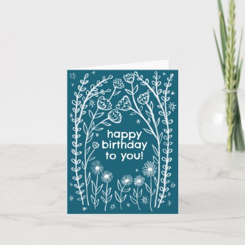 Happy Birthday Whimsical Floral Sketch Doodle  Card