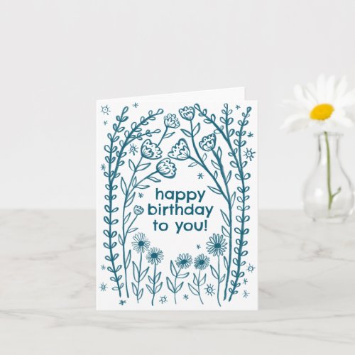 Happy Birthday Whimsical Floral Sketch Doodle  Card